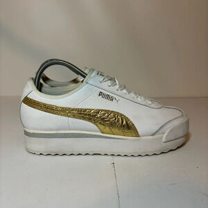 PUMA Roma Amor Metallic Platform Womens Sz 9.5 Sneakers White Gold Casual Shoes